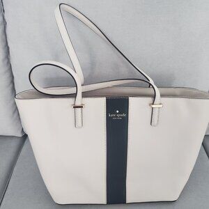Kate Spade Cream and Black Tote Bag Leather, 18" Mint Condition